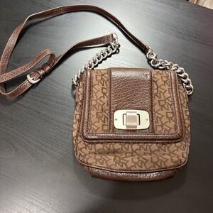 DKNY Brown Logo Crossbody Bag with Chain Strap